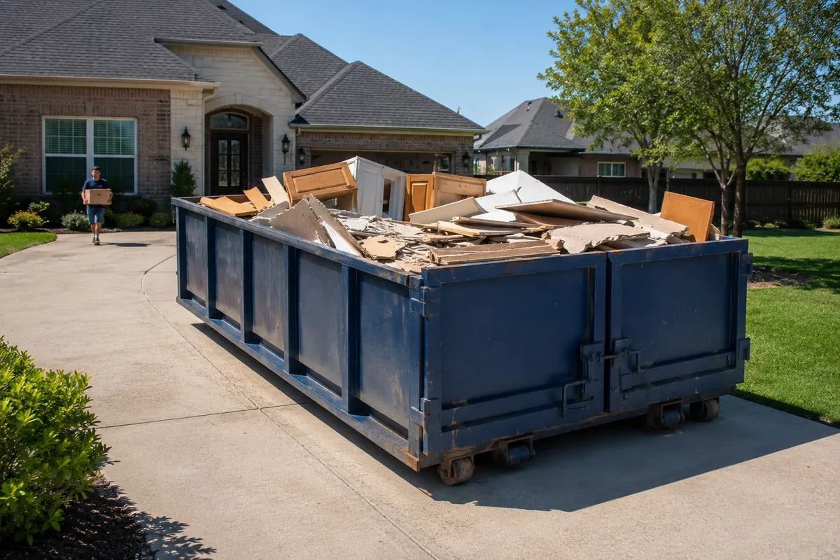 Residential dumpster rental on a Conroe driveway